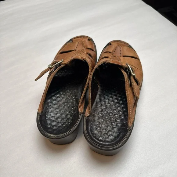 Tan Brown Leather Mule Clog Sandals 7 - Picture 8 of 8